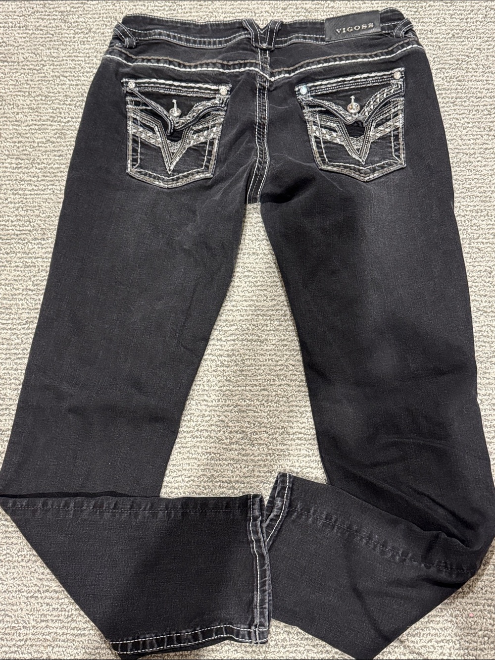 Vigoss Black Straight Leg Jeans with Embroidered Back Pockets